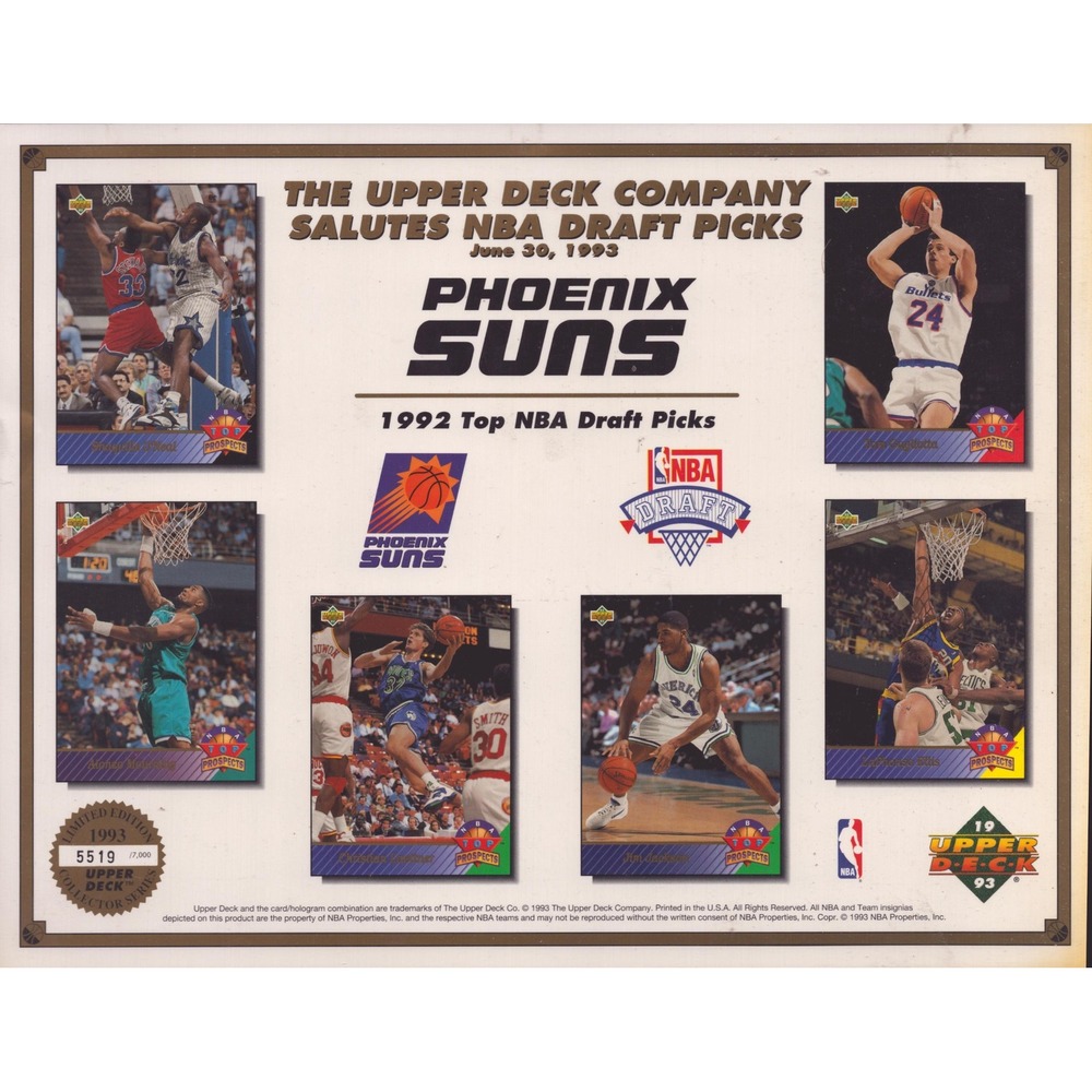1993 Upper Deck Phoenix Suns Commemorative Photo Sheet. Limited Edition 11 x 8.5